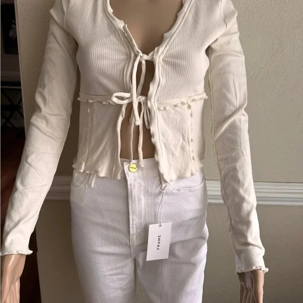 Urban Outfitters Cream Tie Front Long Sleeve Top Size Small NWOT